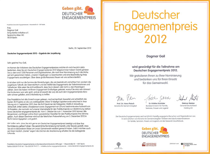 Urkunde Deutscher Engagementpreis 2012